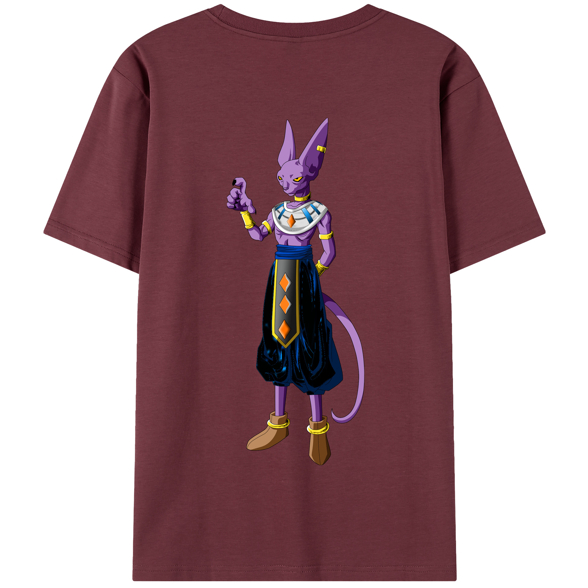 （画像用） ドラゴンボール ビルス 破壊神ビルス DRAGON BALL Beerus Birusu 綿100％半袖Tシャツ（背面プリント）